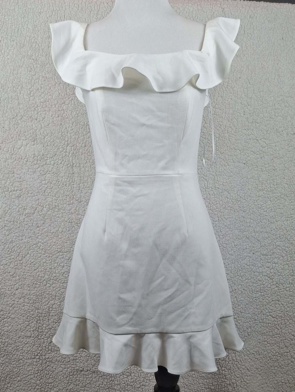 French Connection White Ruffle Square-Neck Mini Dress